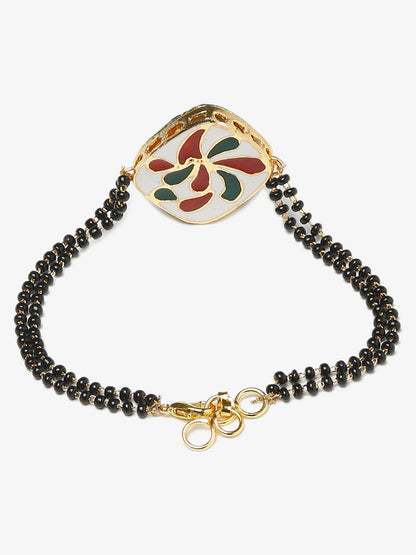 Women's Black Gold-Polished Kundan Mangalsutra Bracelet - Ruby Raang