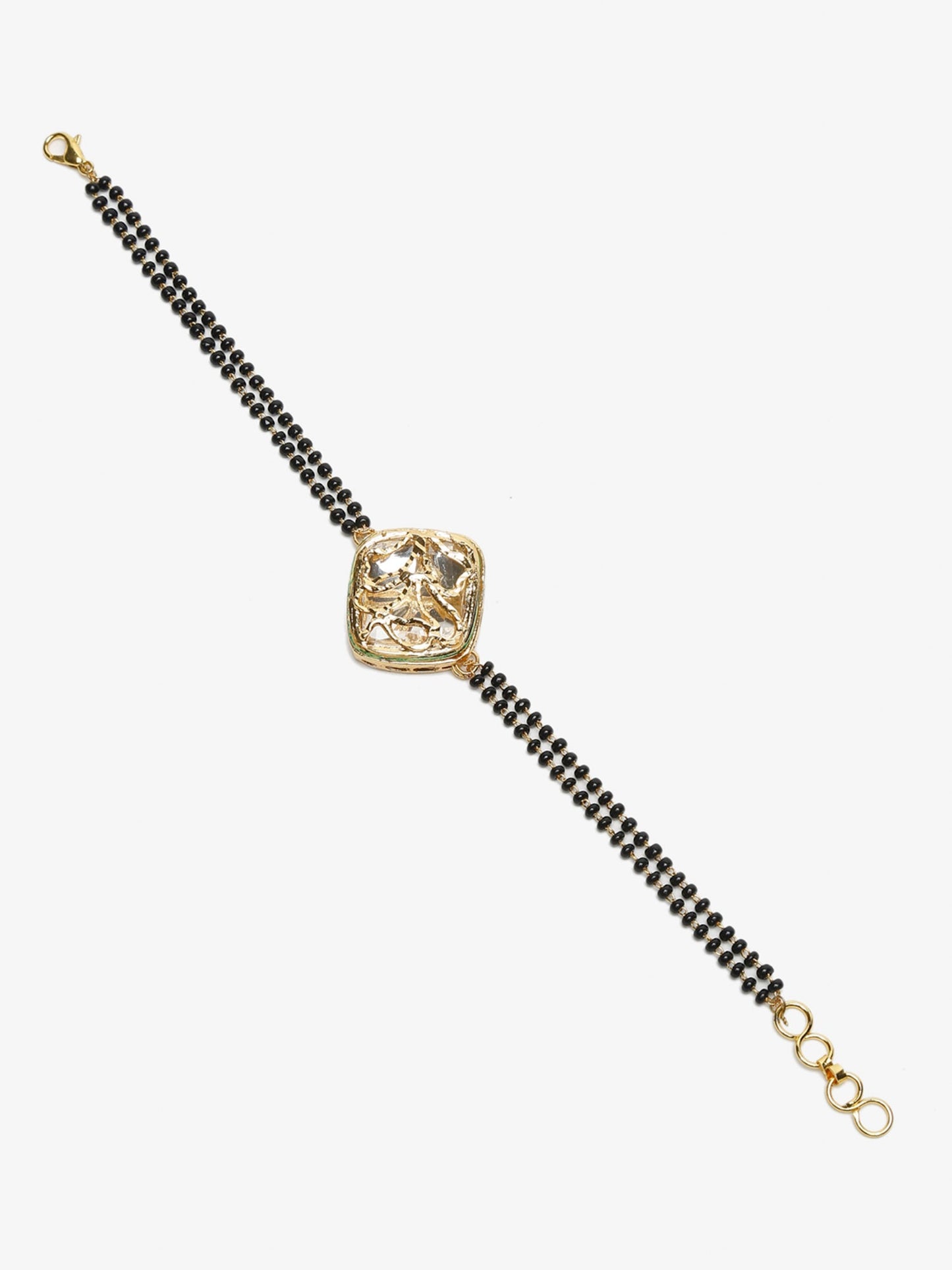 Women's Black Gold-Polished Kundan Mangalsutra Bracelet - Ruby Raang