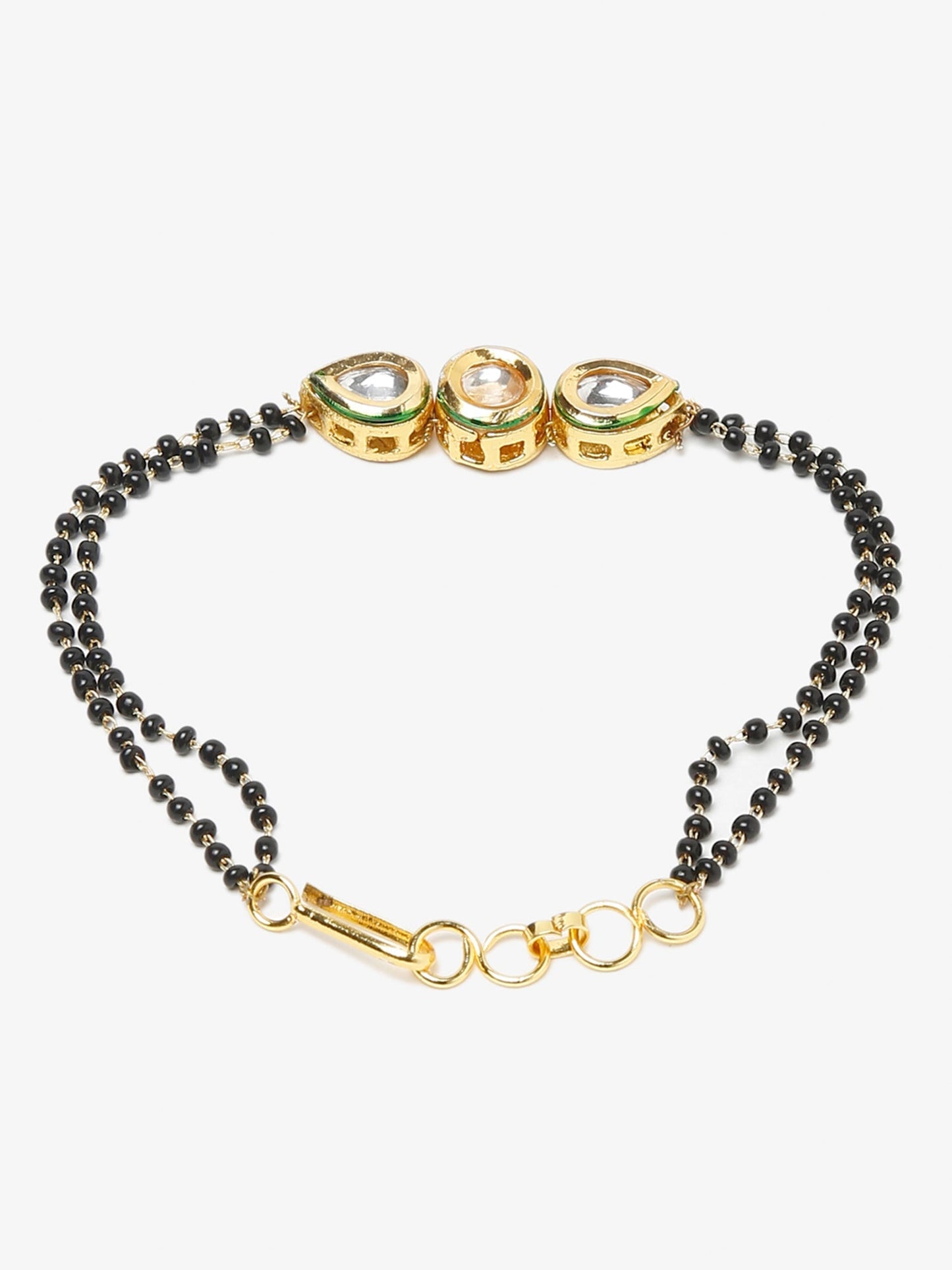 Black Gold-Toned Kundan Bracelet Mangalsutra - Ruby Raang