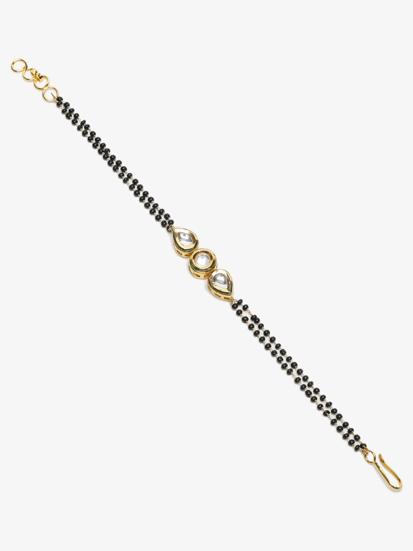 Black Gold-Toned Kundan Bracelet Mangalsutra - Ruby Raang