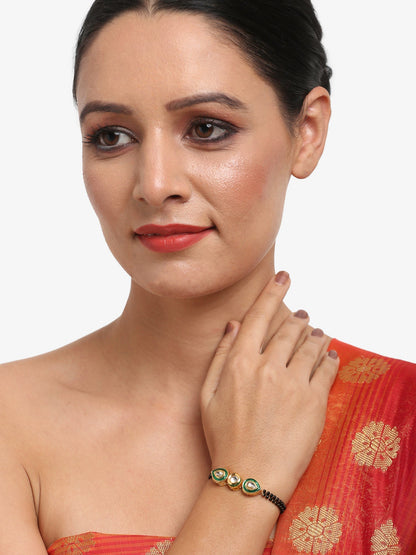 Black Gold-Polished Kundan Bracelet Mangalsutra - Ruby Raang