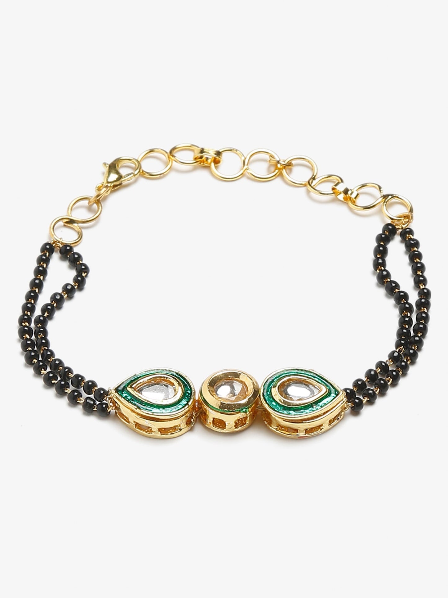 Black Gold-Polished Kundan Bracelet Mangalsutra - Ruby Raang