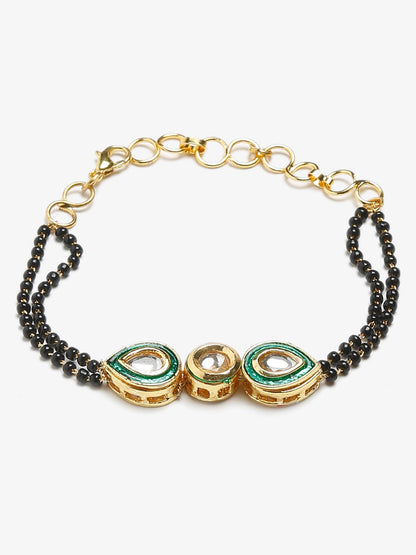 Black Gold-Polished Kundan Bracelet Mangalsutra - Ruby Raang