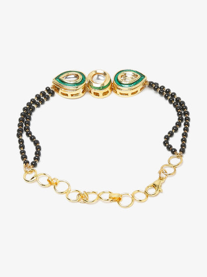 Black Gold-Polished Kundan Bracelet Mangalsutra - Ruby Raang