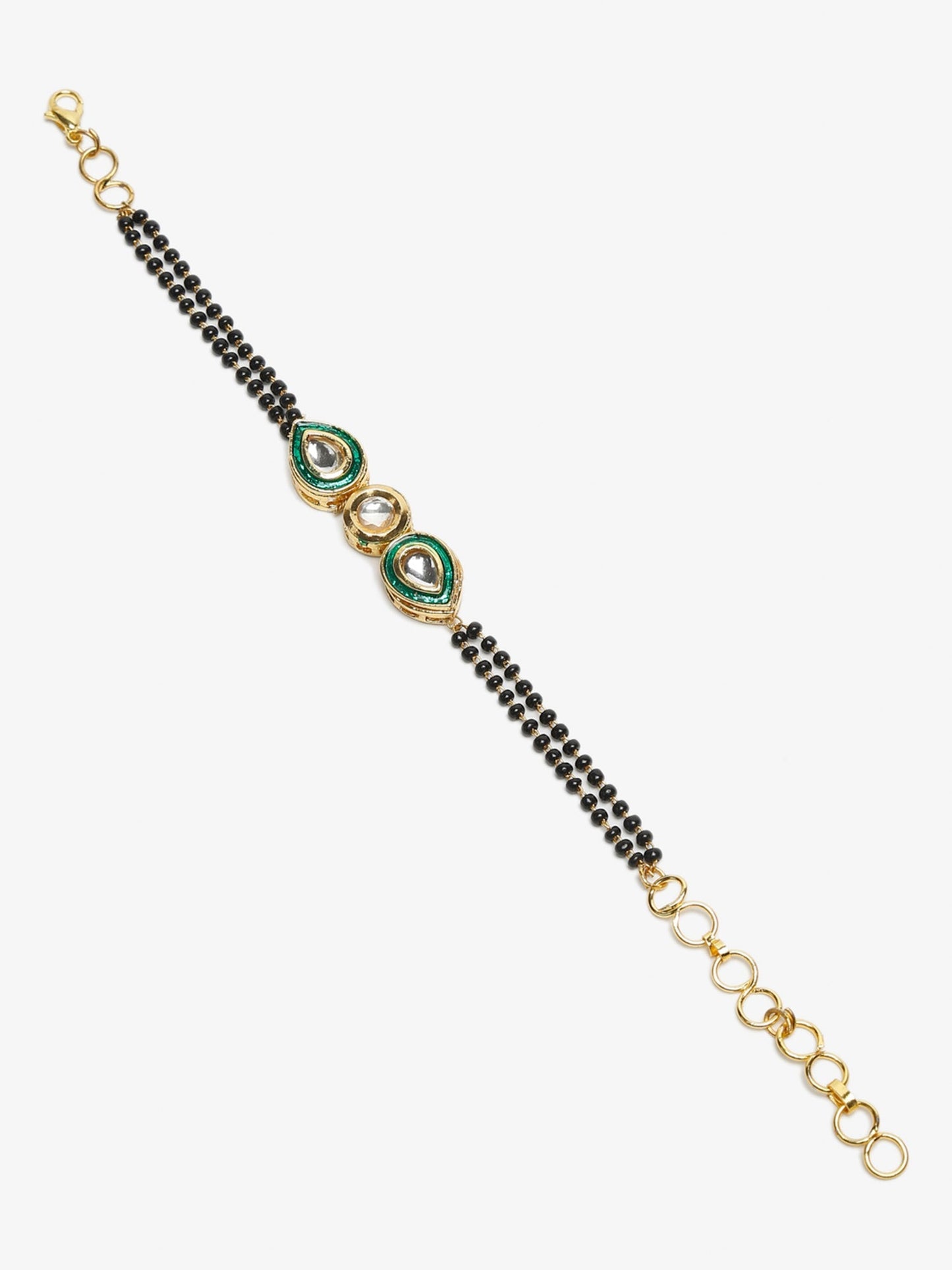 Black Gold-Polished Kundan Bracelet Mangalsutra - Ruby Raang