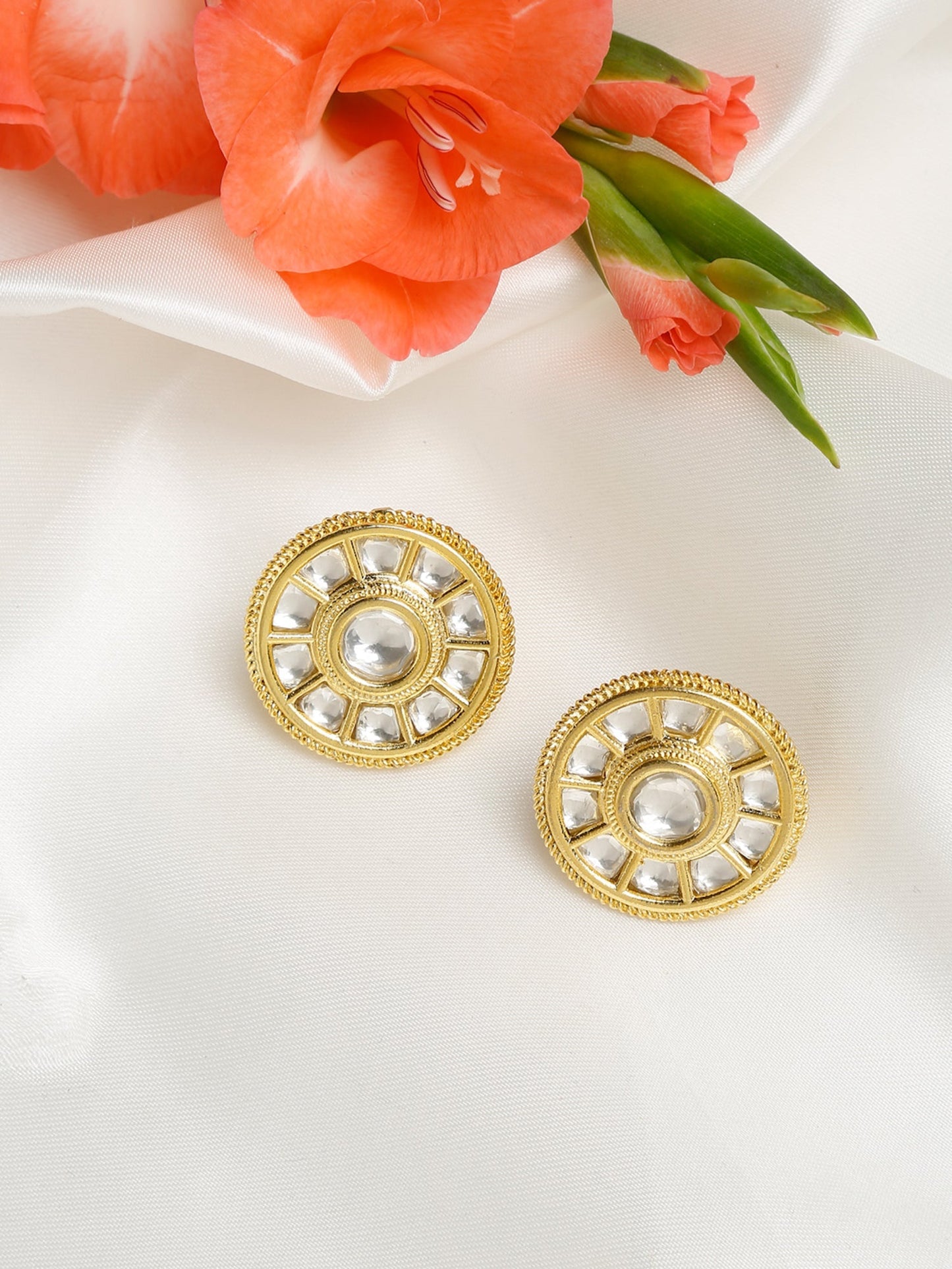 Gold-Toned Contemporary Studs Earrings - Ruby Raang