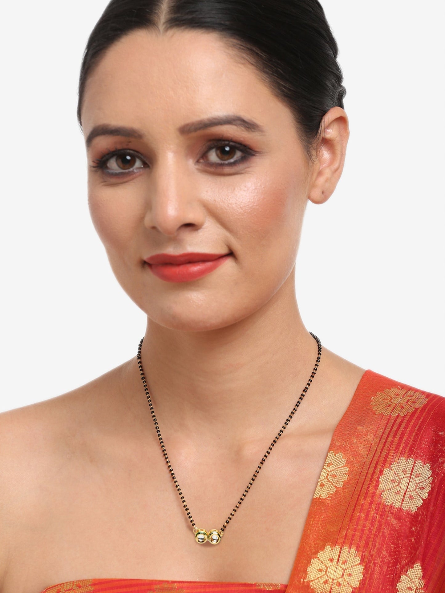 Black Gold-Toned Kundan Mangalsutra With Studs - Ruby Raang