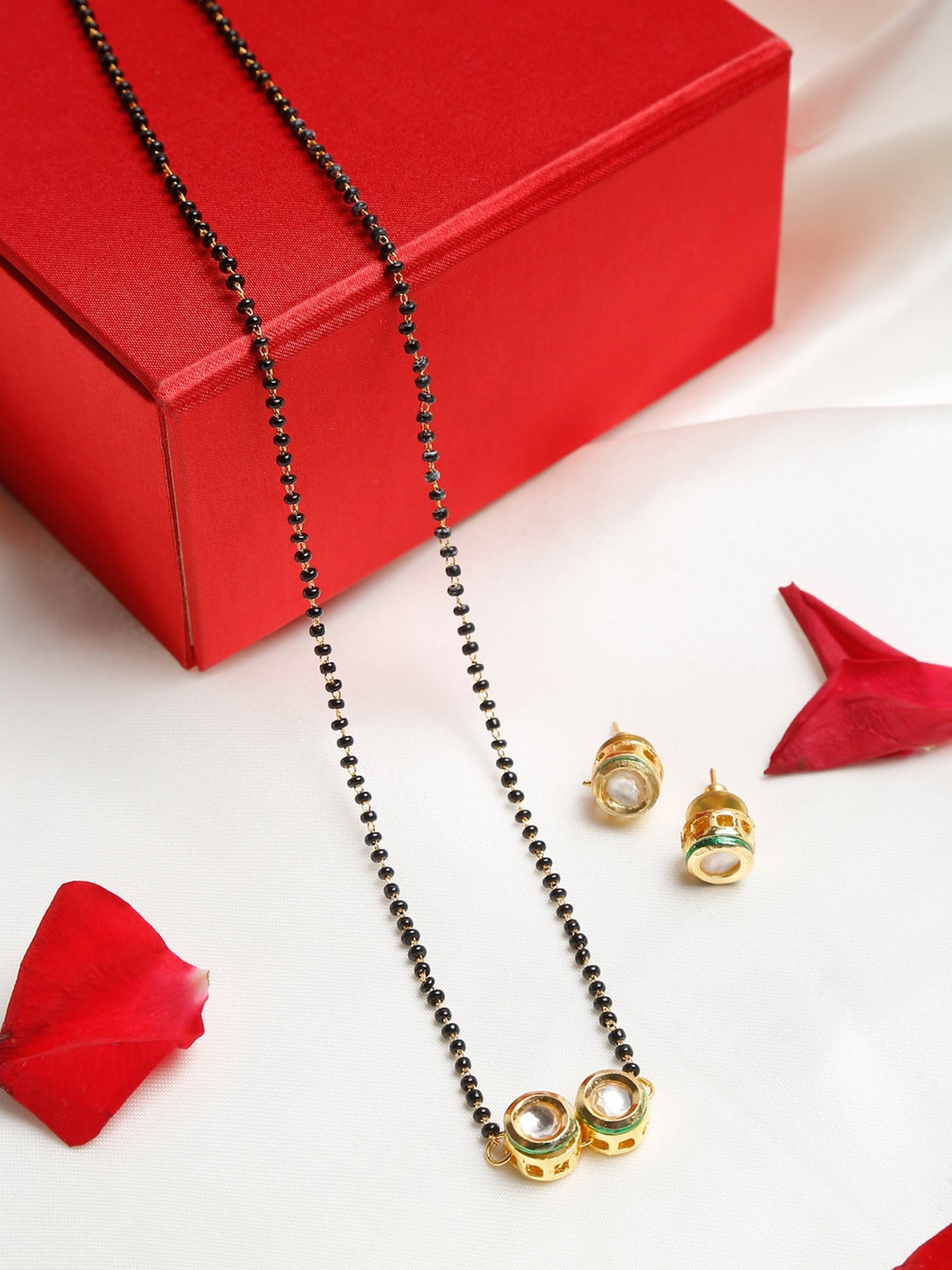 Black Gold-Toned Kundan Mangalsutra With Studs - Ruby Raang