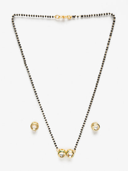 Black Gold-Toned Kundan Mangalsutra With Studs - Ruby Raang