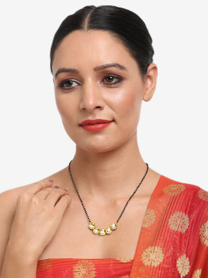 Black Gold-Polished Beaded White Kundan Studded Mangalsutra - Ruby Raang