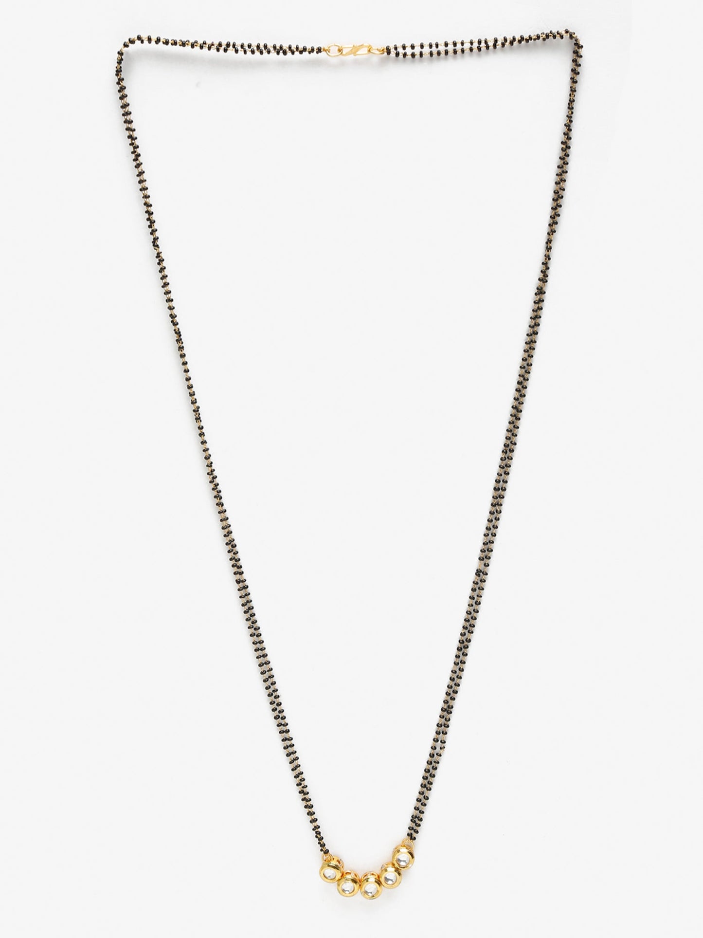 Black Gold-Polished Beaded White Kundan Studded Mangalsutra - Ruby Raang