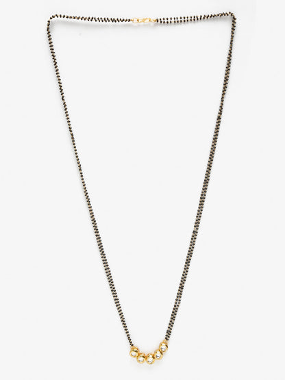 Black Gold-Polished Beaded White Kundan Studded Mangalsutra - Ruby Raang