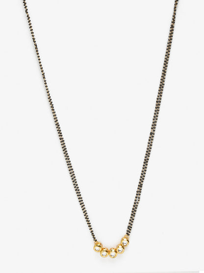 Black Gold-Polished Beaded White Kundan Studded Mangalsutra - Ruby Raang