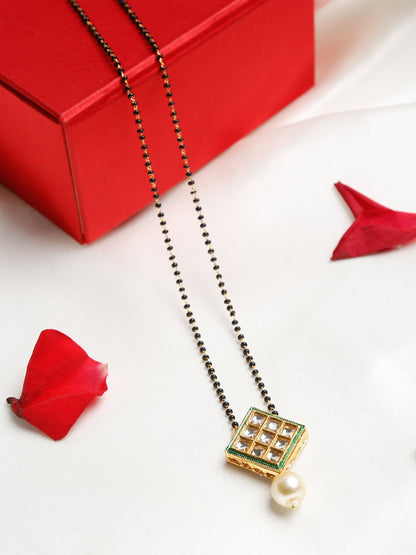 Women's Gold-Polished Black Beaded Mangalsutra - Ruby Raang