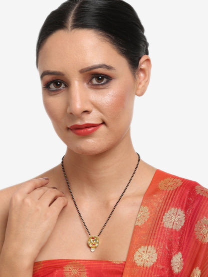 Gold-Polished Black Beaded White Kundan Studded Mangalsutra - Ruby Raang