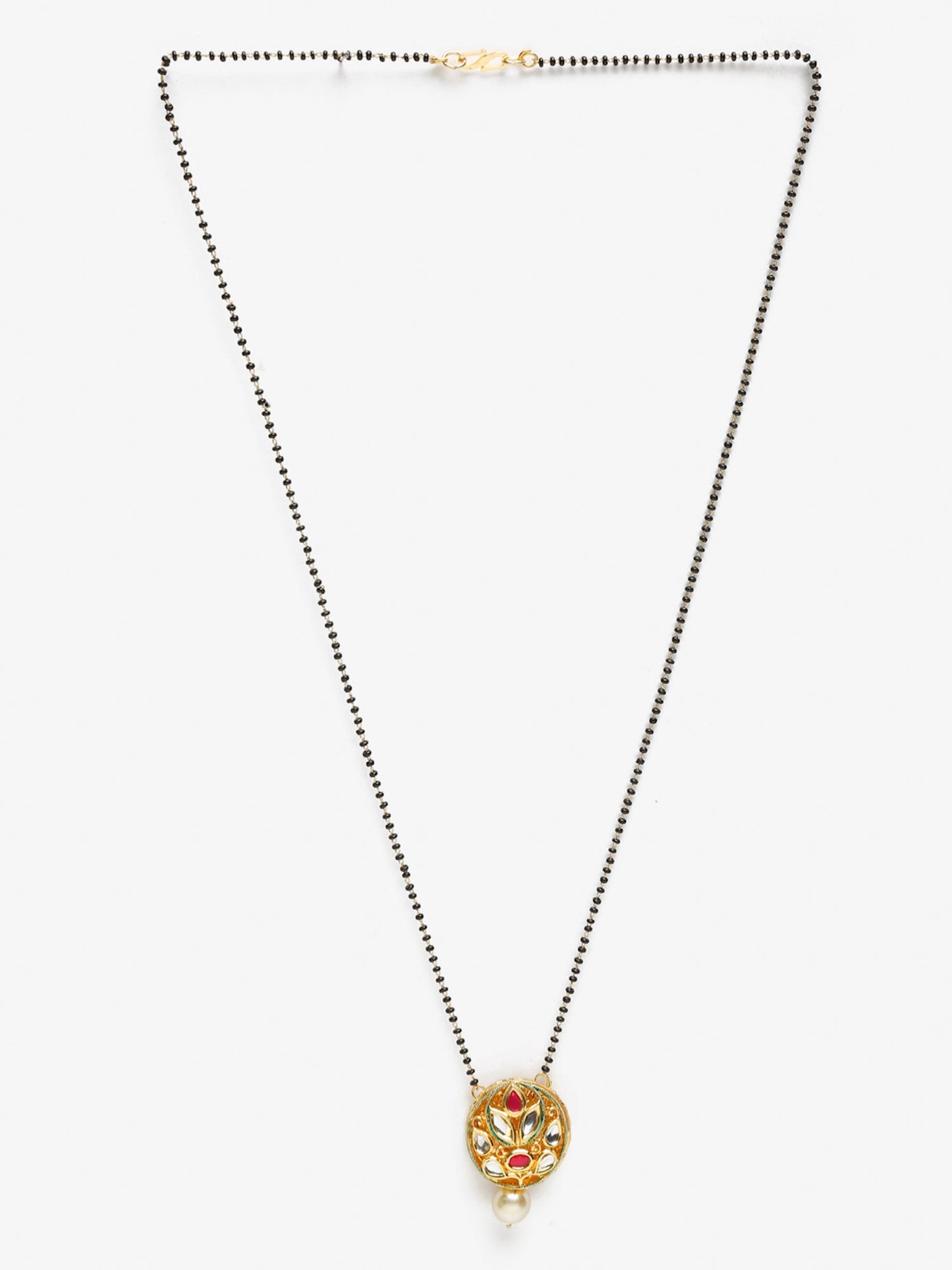 Gold-Polished Black Beaded White Kundan Studded Mangalsutra - Ruby Raang