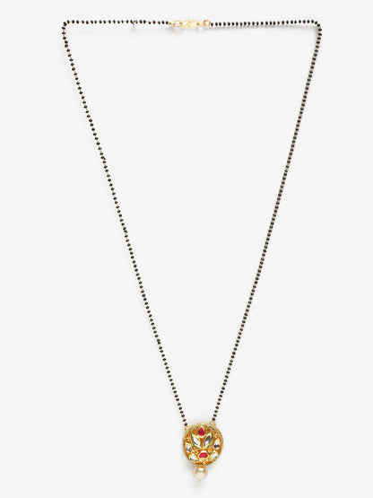 Gold-Polished Black Beaded White Kundan Studded Mangalsutra - Ruby Raang