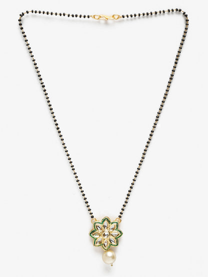Gold-Polished Black Beaded White Kundan Studded Handcrafted Mangalsutra - Ruby Raang