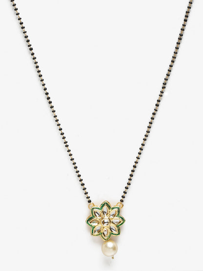 Gold-Polished Black Beaded White Kundan Studded Handcrafted Mangalsutra - Ruby Raang