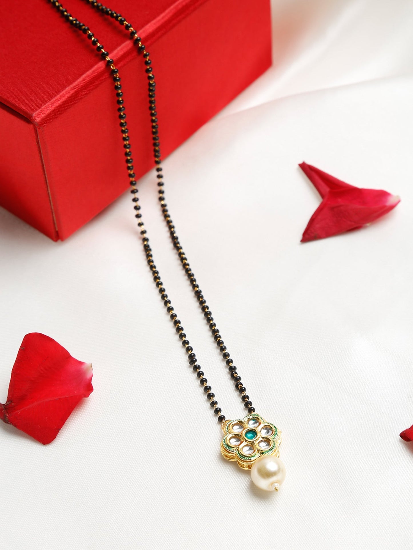 Women's Black Gold-Polished Kundan Mangalsutra - Ruby Raang