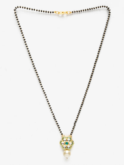 Women's Black Gold-Polished Kundan Mangalsutra - Ruby Raang