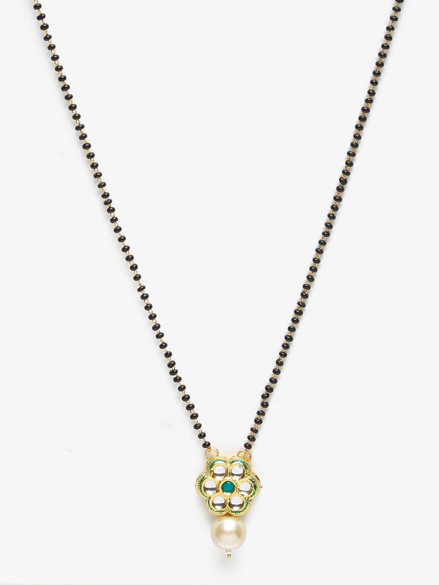 Women's Black Gold-Polished Kundan Mangalsutra - Ruby Raang