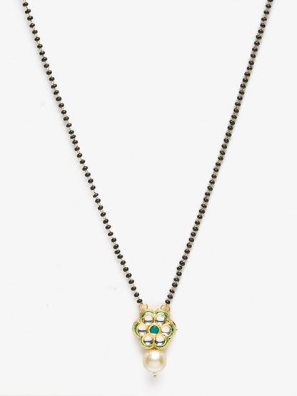 Women's Black Gold-Polished Kundan Mangalsutra - Ruby Raang