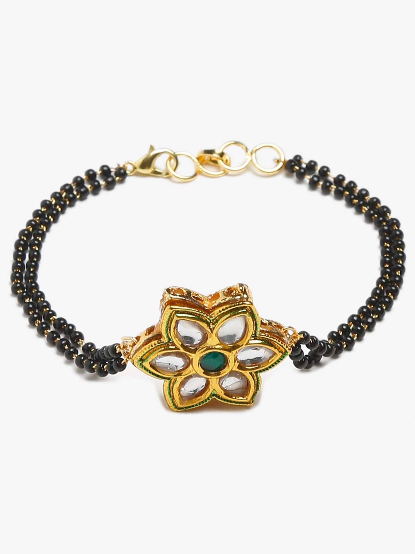 Black Gold-Polished Kundan Studded Mangalsutra Bracelet - Ruby Raang