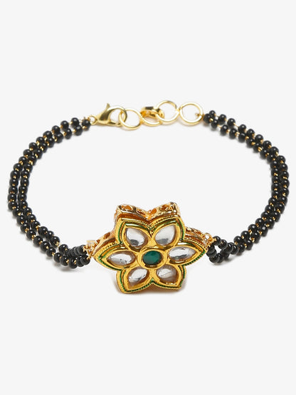 Black Gold-Polished Kundan Studded Mangalsutra Bracelet - Ruby Raang