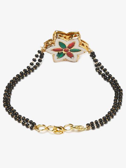 Black Gold-Polished Kundan Studded Mangalsutra Bracelet - Ruby Raang