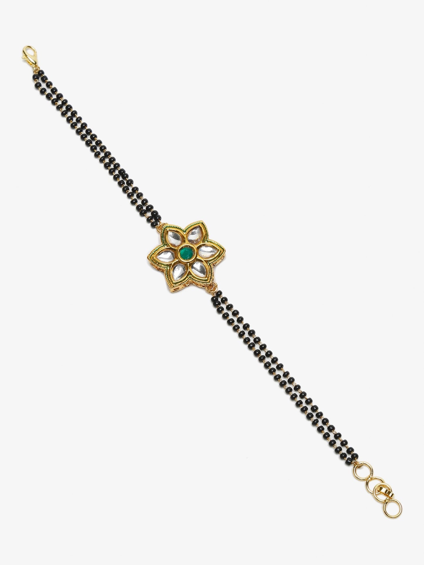 Black Gold-Polished Kundan Studded Mangalsutra Bracelet - Ruby Raang