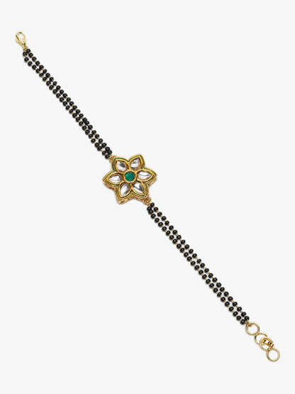 Black Gold-Polished Kundan Studded Mangalsutra Bracelet - Ruby Raang