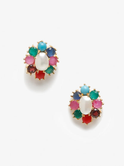 Multicoloured Gold-Toned Contemporary Studs Earrings - Ruby Raang