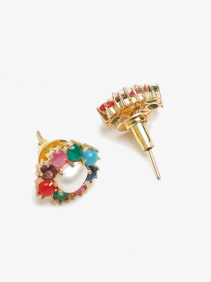 Multicoloured Gold-Toned Contemporary Studs Earrings - Ruby Raang