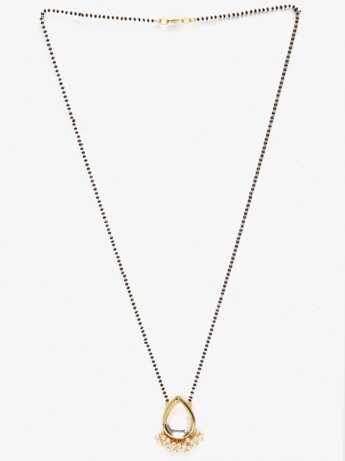 Gold-Polished White Black Kundan-Studded Beaded Mangalsutra - Ruby Raang