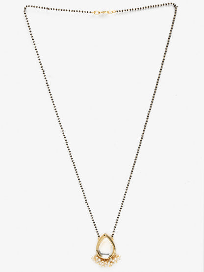 Gold-Polished White Black Kundan-Studded Beaded Mangalsutra - Ruby Raang