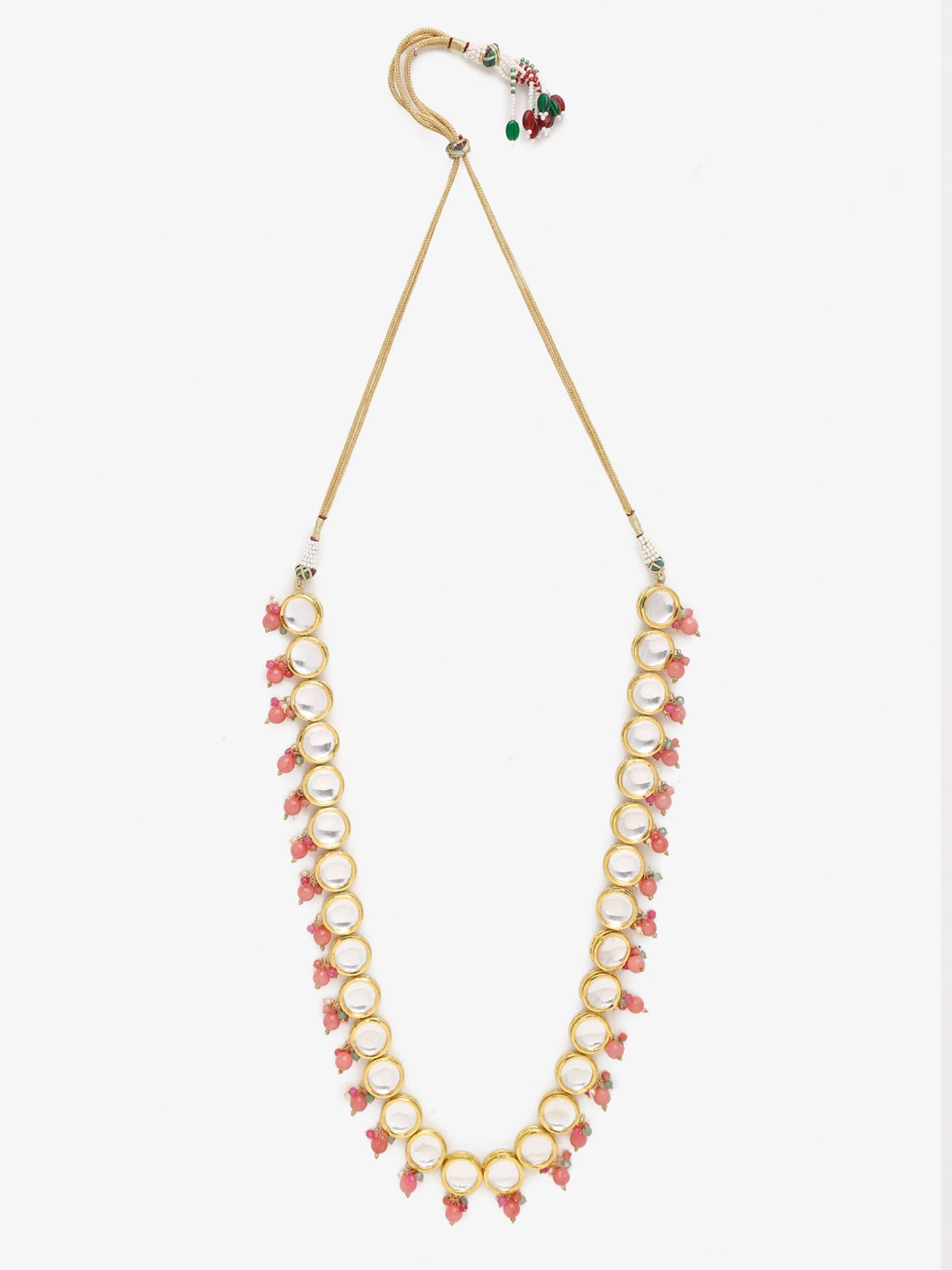 Gold-Polished Pink Kundan Pearls Studded Necklace - Ruby Raang