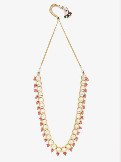 Gold-Polished Pink Kundan Pearls Studded Necklace - Ruby Raang