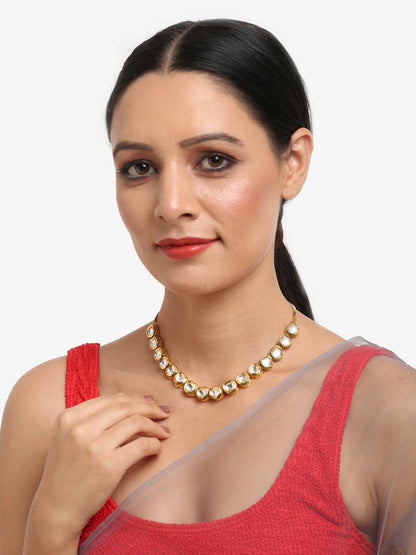 Women's Gold-Polished Kundan Choker Necklace - Ruby Raang