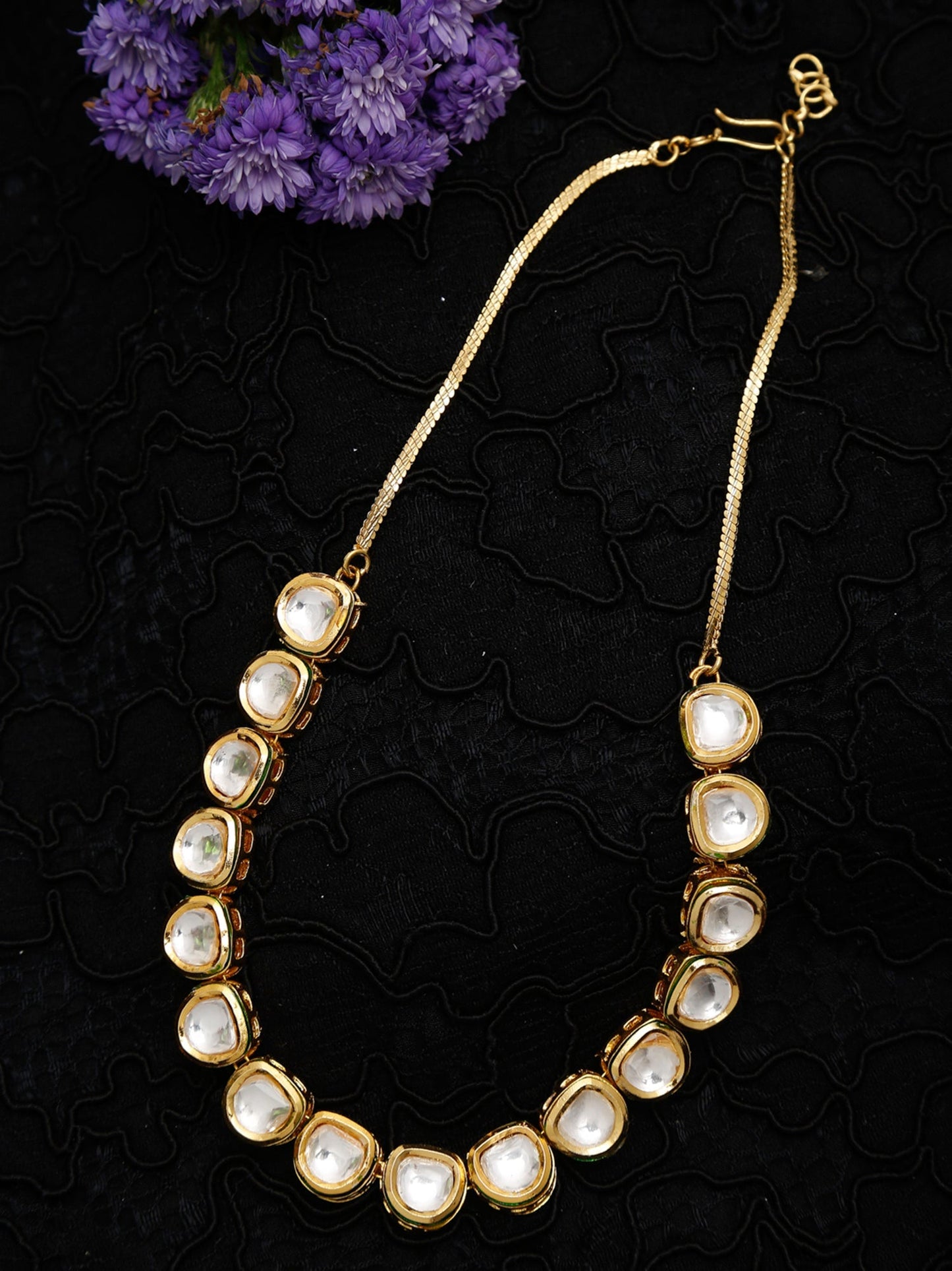 Women's Gold-Polished Kundan Choker Necklace - Ruby Raang