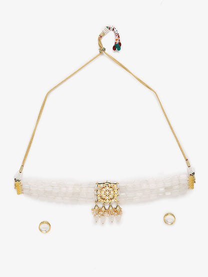Gold-Polished White Kundan Stone Studded Handcrafted Jewellery Set - Ruby Raang