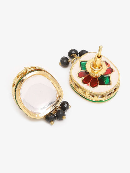 Gold-Polished White Black Kundan-Studded Beaded Handcrafted Jewellery Set - Ruby Raang