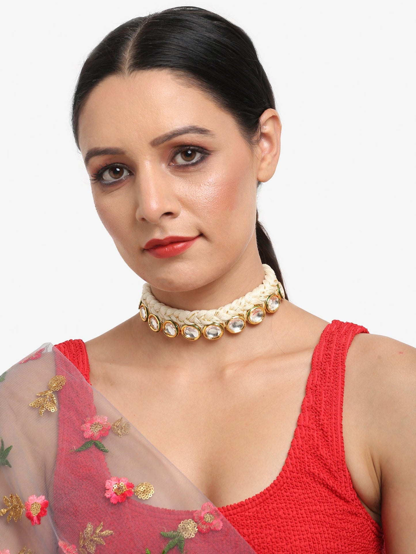 Gold-Toned White Gold-Polished Handcrafted Necklace - Ruby Raang