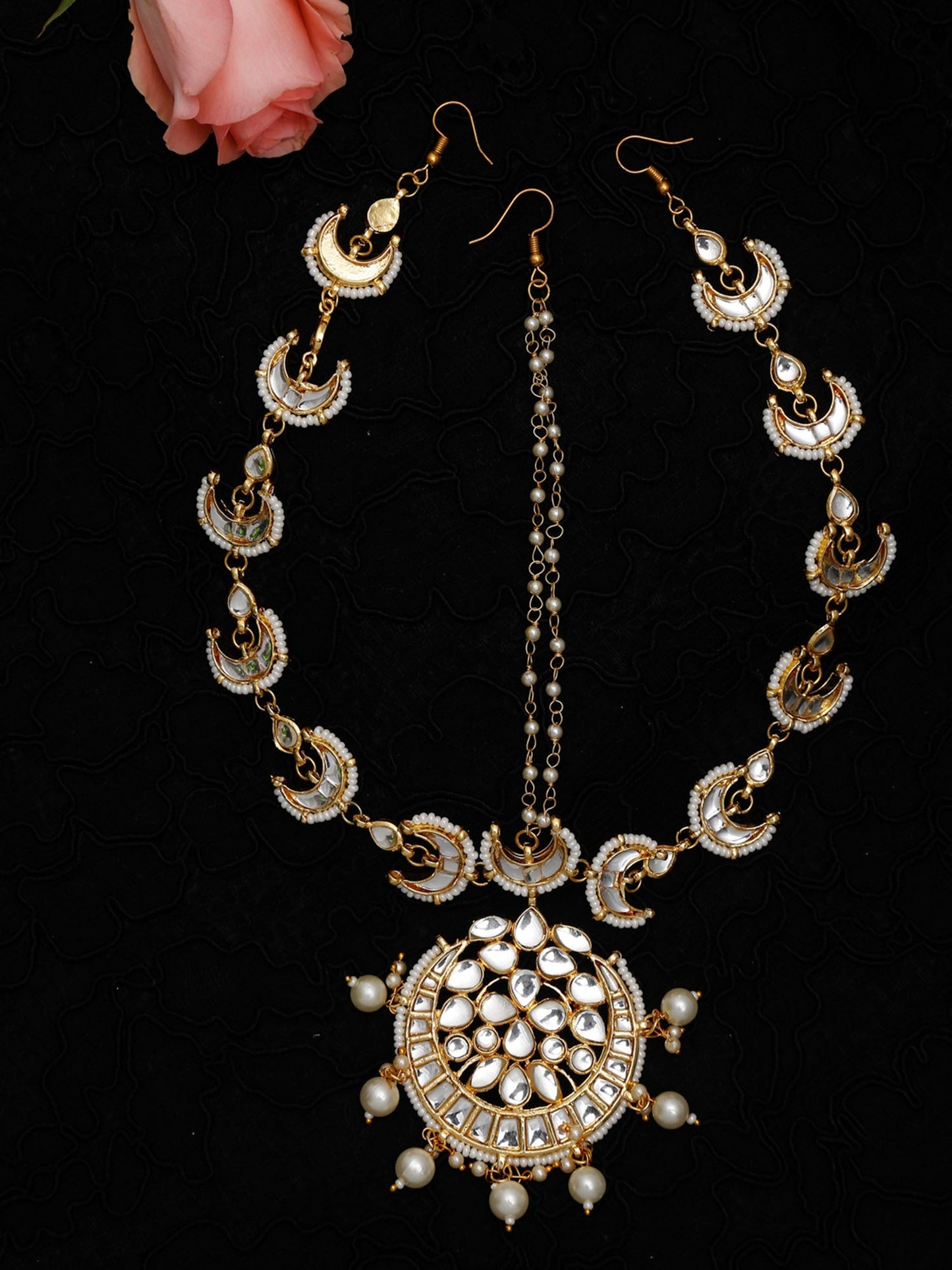 Gold-Polished White Kundan Matha Patti - Ruby Raang