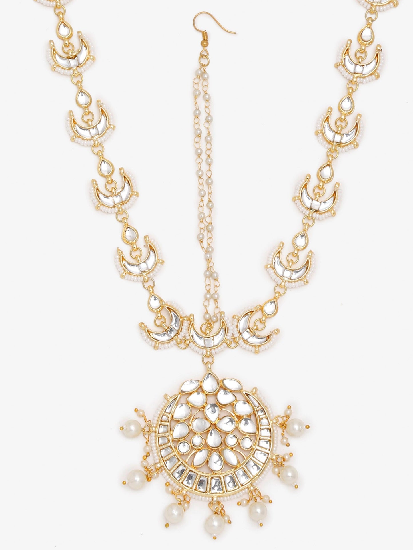Gold-Polished White Kundan Matha Patti - Ruby Raang