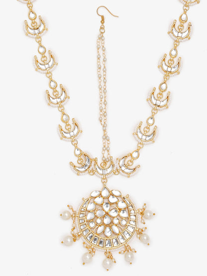 Gold-Polished White Kundan Matha Patti - Ruby Raang
