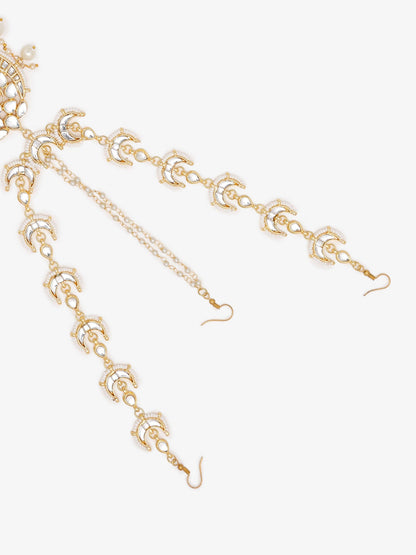 Gold-Polished White Kundan Matha Patti - Ruby Raang