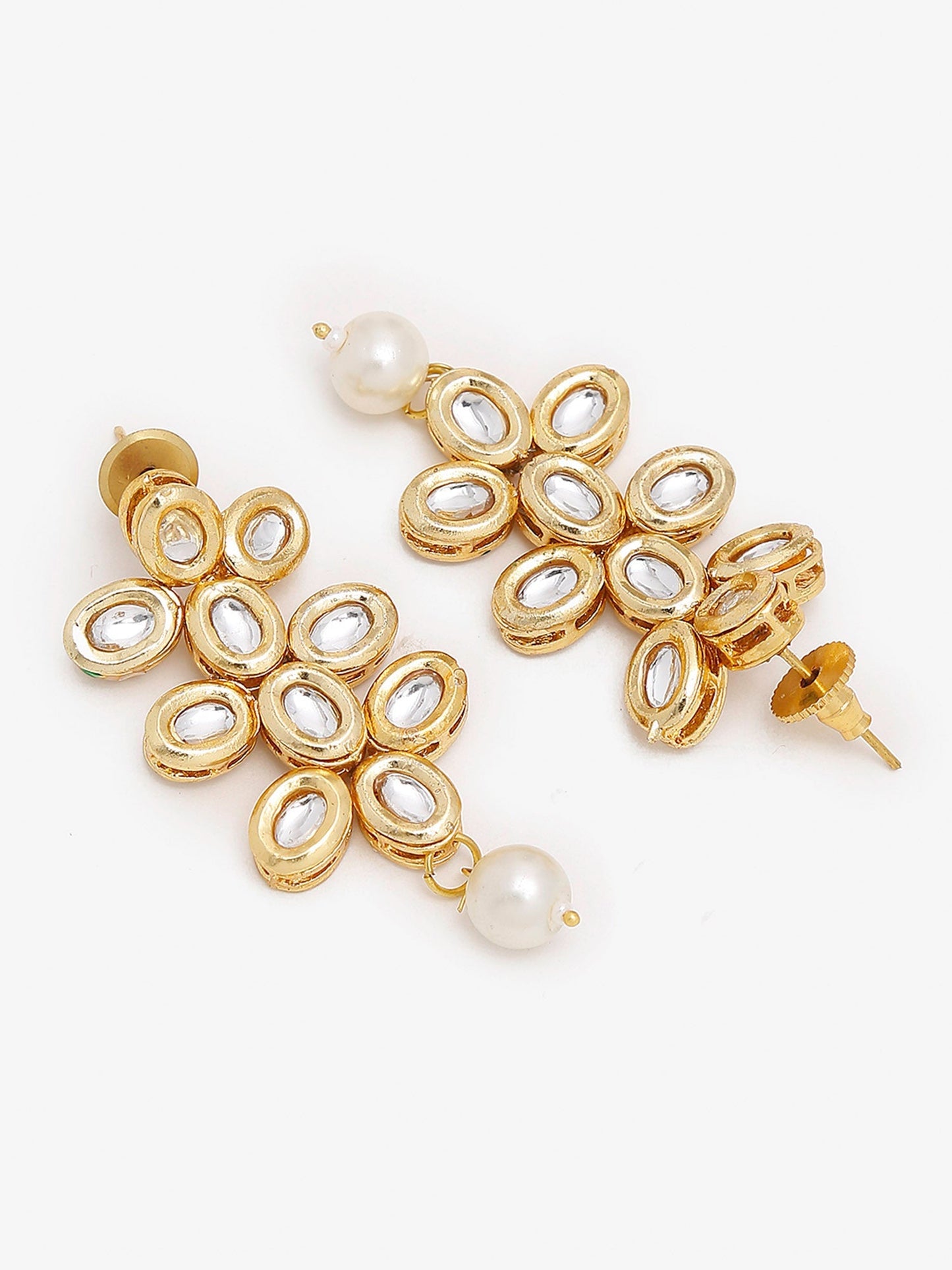 Gold-Polished White Kundan-Studded Pearls Beaded Handcrafted Jewellery Set - Ruby Raang