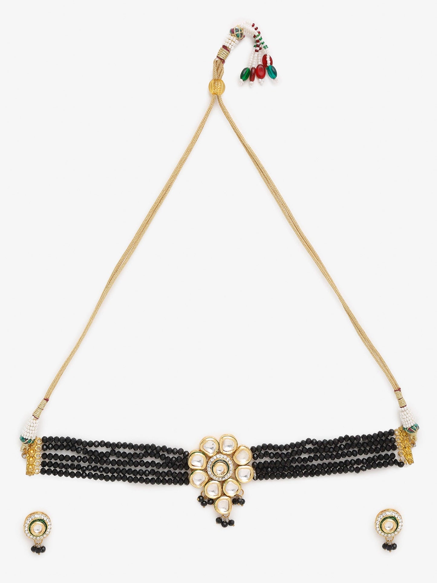 White Black Gold-Polished Kundan-Studded Jewellery Set - Ruby Raang