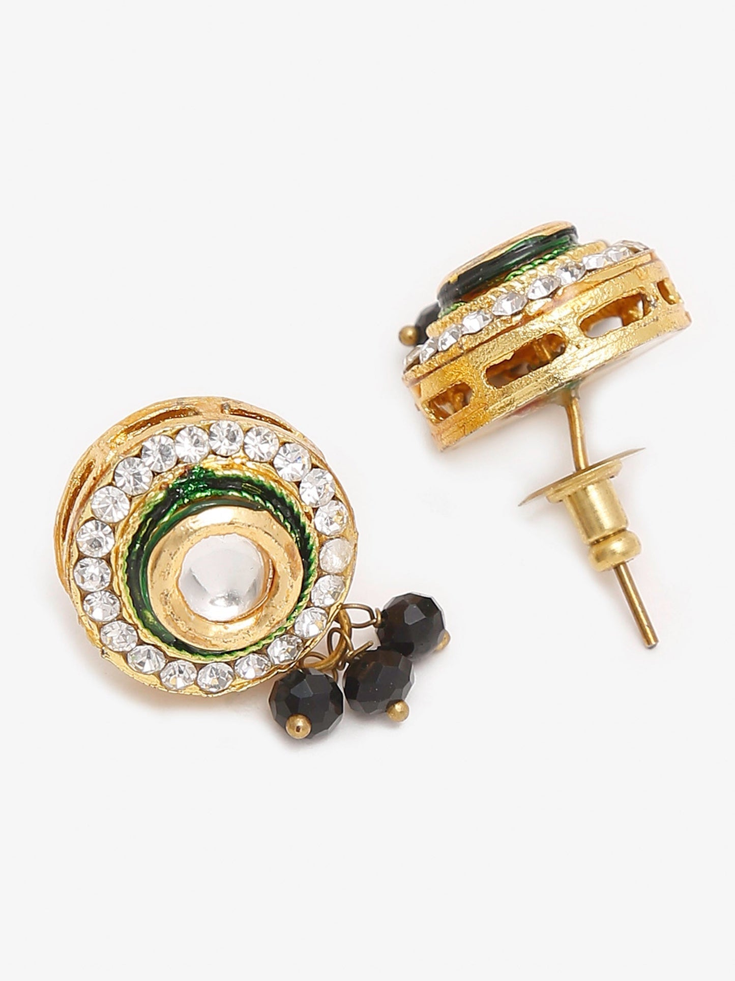 White Black Gold-Polished Kundan-Studded Jewellery Set - Ruby Raang